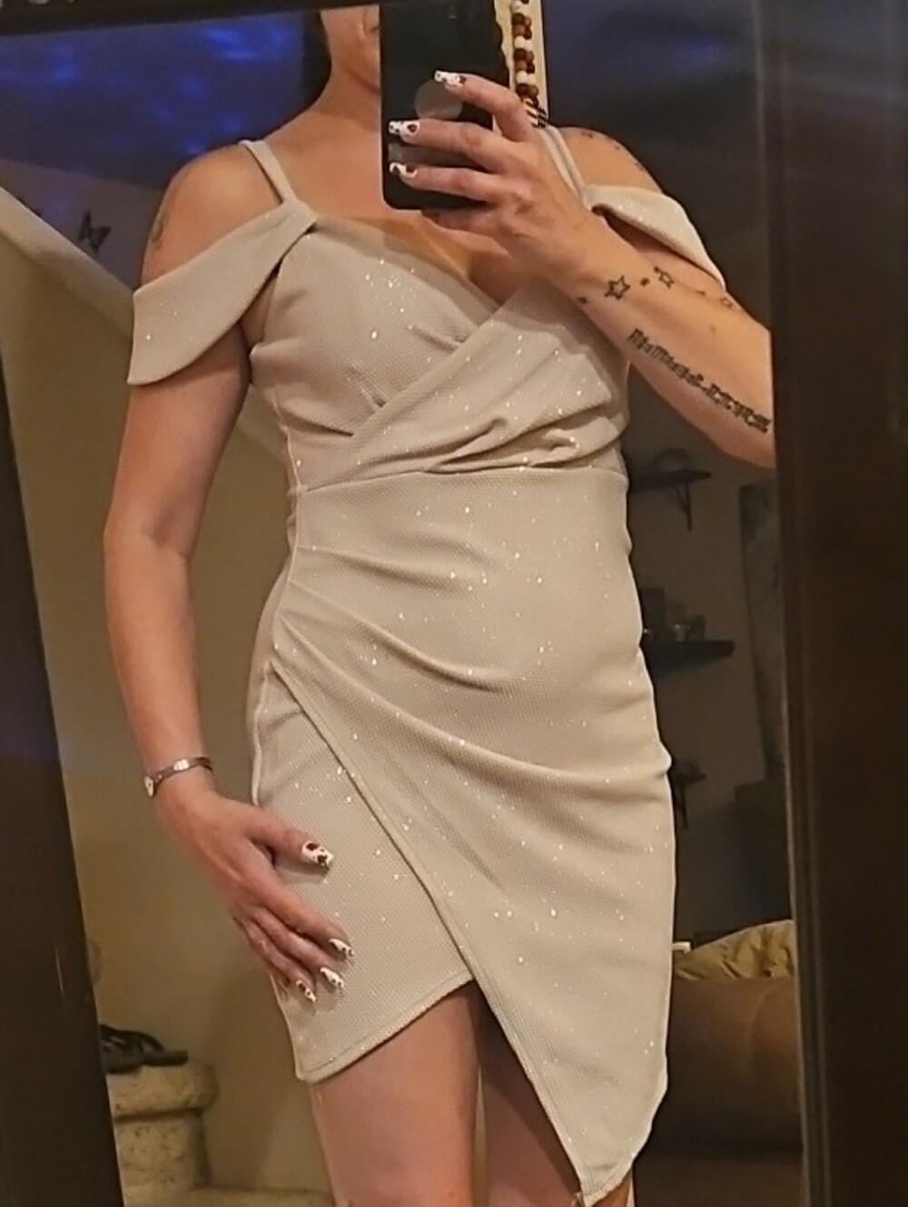 Honey and Rosie Champagne Sparkle Wrap Dress